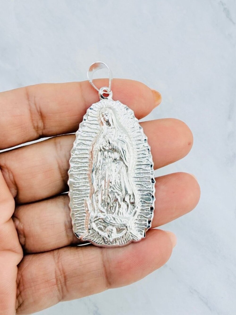 925 Sterling Silver Virgin Mary Pendant Guadalupe Catholic Medalla Virgen